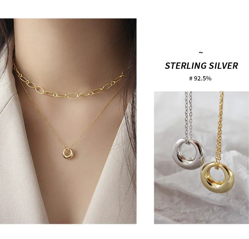 Minimalist Silver Pendant Necklace with Circle Charm