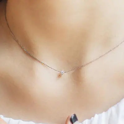 Korean Jewelry, Zirconia Minimalist Necklace